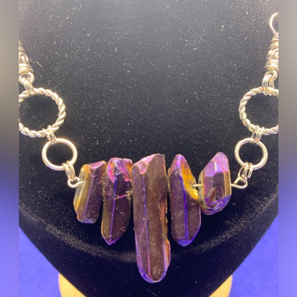 Purple & Gold Titanium Quartz Power Point Necklace 14” Clavicle Length, Handmade - Picture 9 of 11